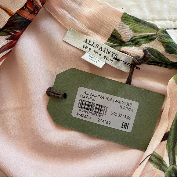 NWT All Saints Abi Nolina Floral & Fauna Draped Top in Clay Pink Size US 4 - Picture 7 of 11